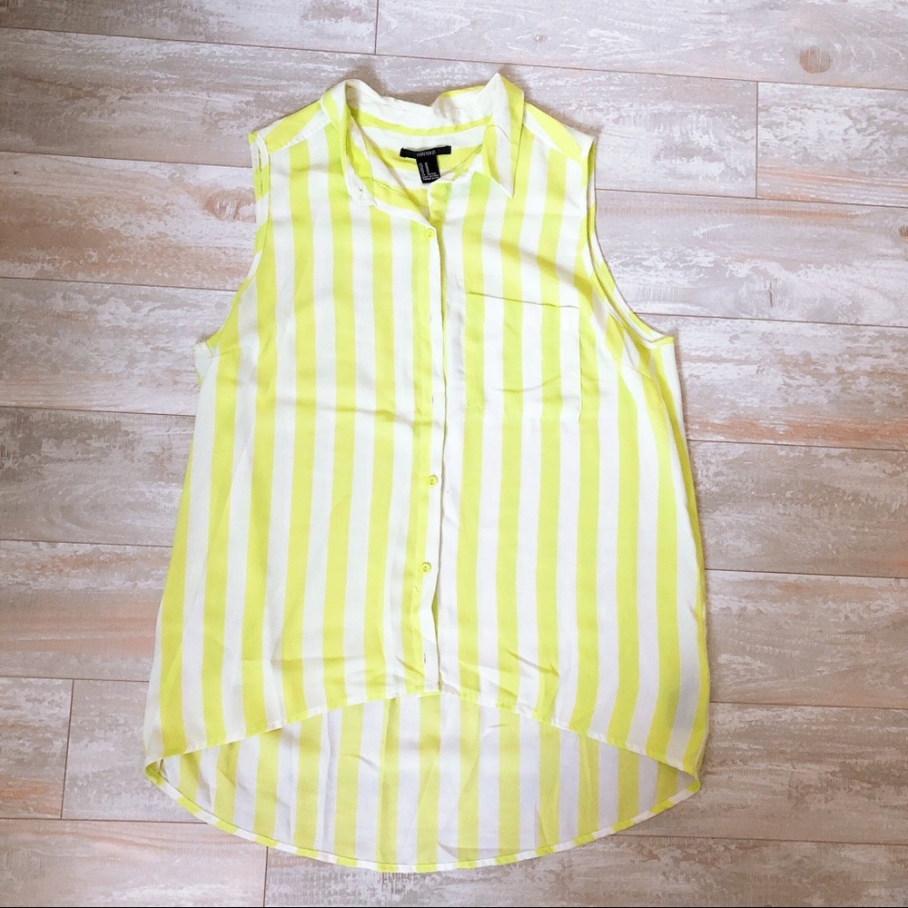 Forever 21 Hi-low Lime Green Striped Blouse